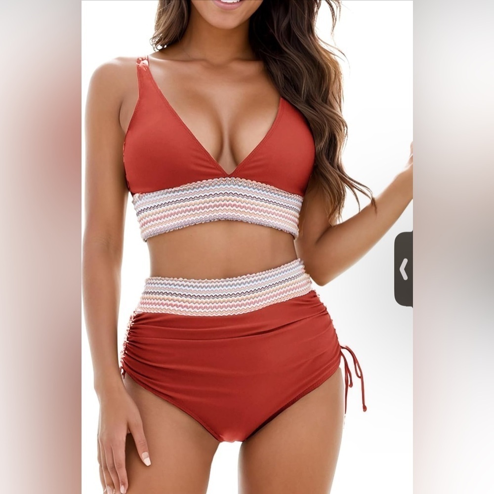 Adisputent Womens High Waisted Bikini Sets Color Block Swimsuit V Neck